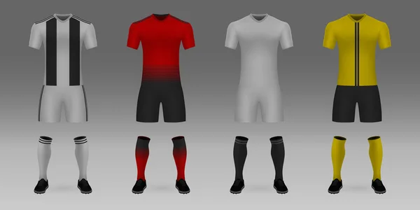 Ensemble Maillot Foot Réaliste Modèle Juventus Manchester United Valencia Young — Image vectorielle