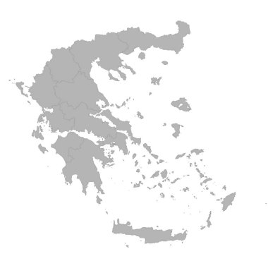Yüksek kaliteli beyaz arka plan üzerinde bölgelerin sınırları ile Yunanistan Haritası