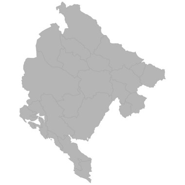 Beyaz arka plan üzerinde bölgelerin sınırları ile kaliteli harita Karadağ