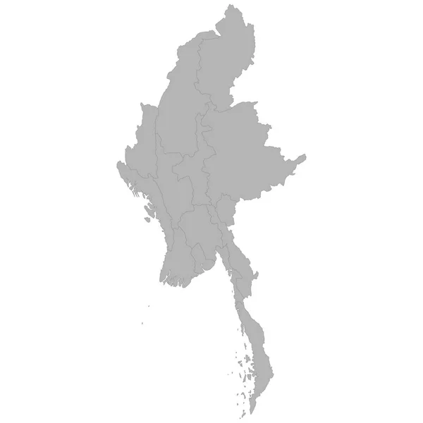 Mapa Alta Qualidade Myanmar Com Fronteiras Das Regiões Backgroun Branco — Vetor de Stock
