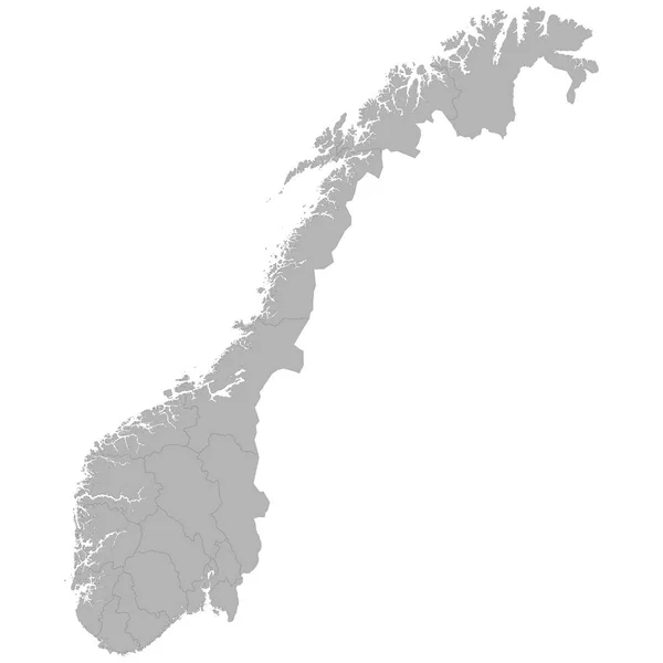 Hochwertige Karte Von Norwegen Mit Grenzen Der Regionen Auf Weißem — Stockvektor
