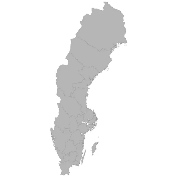 Hochwertige Karte Von Schweden Mit Grenzen Der Regionen Auf Weißem — Stockvektor