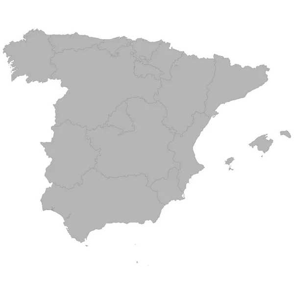 Висока Якість Карти Іспанії Кордонів Регіонів Білому Тлі — стоковий вектор