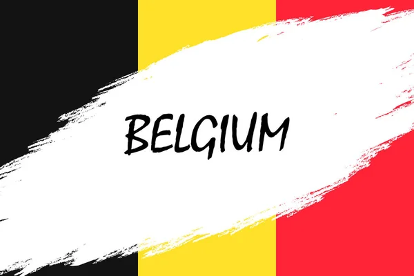 Brush Stroke Bakgrund Med Grunge Stil Belgiens Flagga — Stock vektor