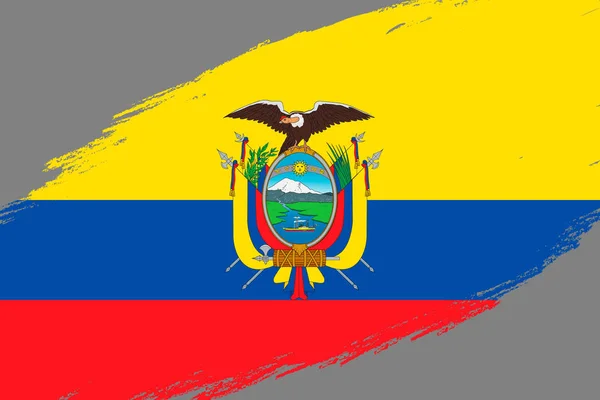 グランジのブラシ ストロークの背景スタイルのエクアドルの国旗 — ストックベクタ