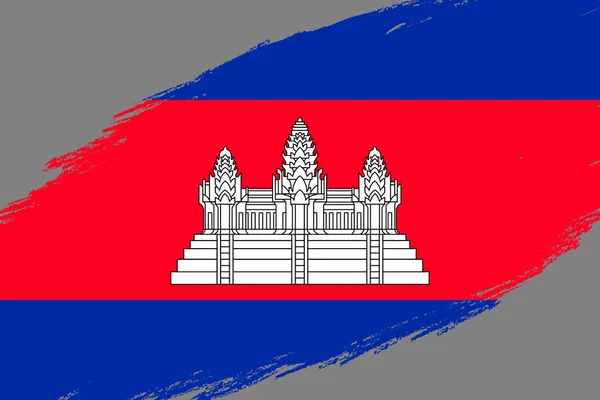 Fond Coup Pinceau Avec Drapeau Style Grunge Cambodge — Image vectorielle