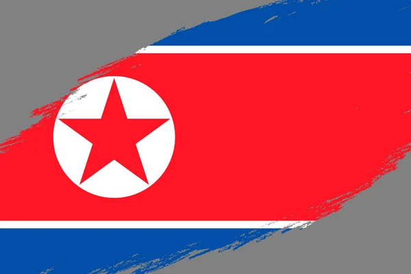 Kuzey Kore Bayrağı Ile Grunge Fırça Konturu Arka Plan Tarz — Stok Vektör