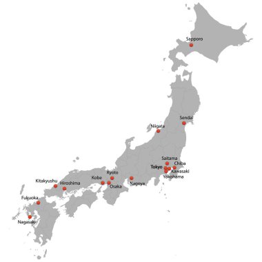 Japonya şehirler ile detaylı Haritası