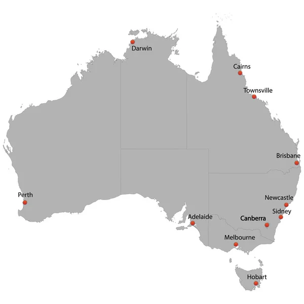 Mapa Detalhado Austrália Com Cidades —  Vetores de Stock