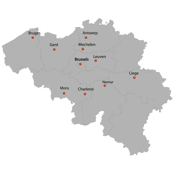 Részletes Térkép Belgium Városai — Stock Vector
