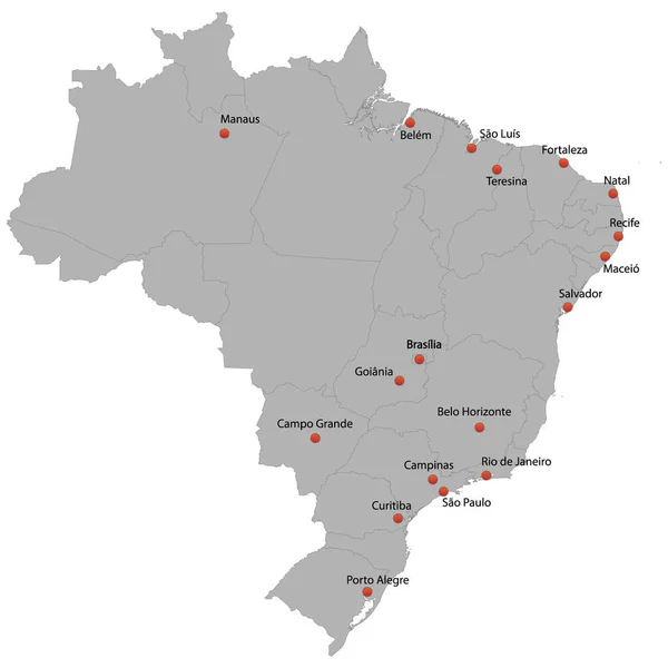 Mapa Detalhado Brasil Com Cidades — Vetor de Stock