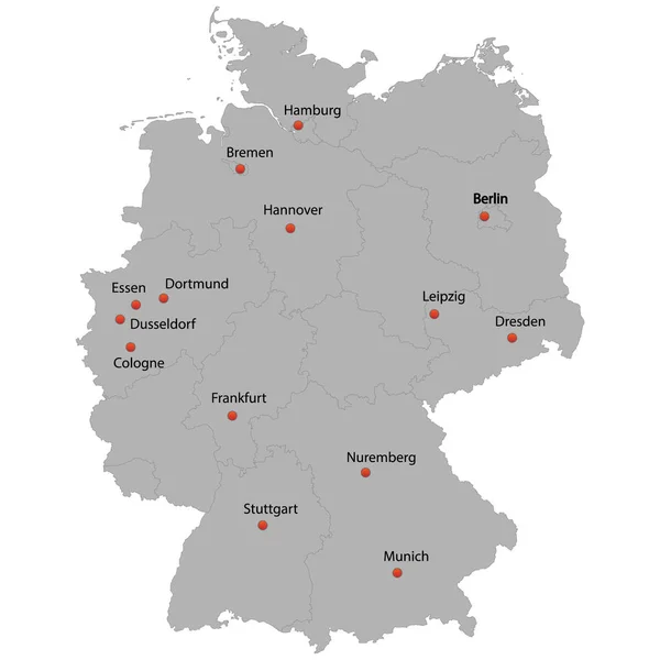 Detailed Map Germany Cities — Stock Vector