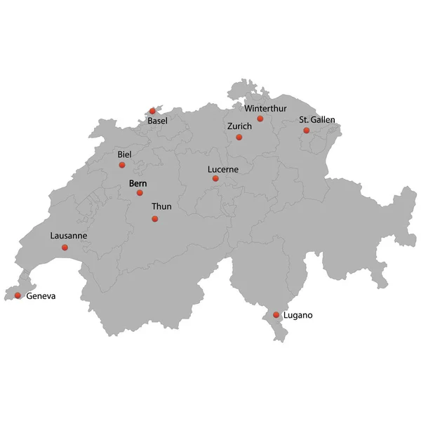 Szczegółowa Mapa Szwajcarii Miast — Wektor stockowy