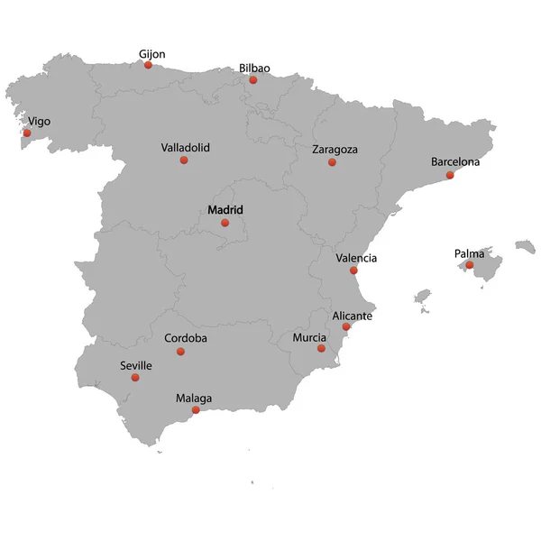 Carte Détaillée Espagne Avec Les Villes — Image vectorielle