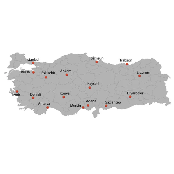 Detailed Map Turkey Cities — Stock Vector