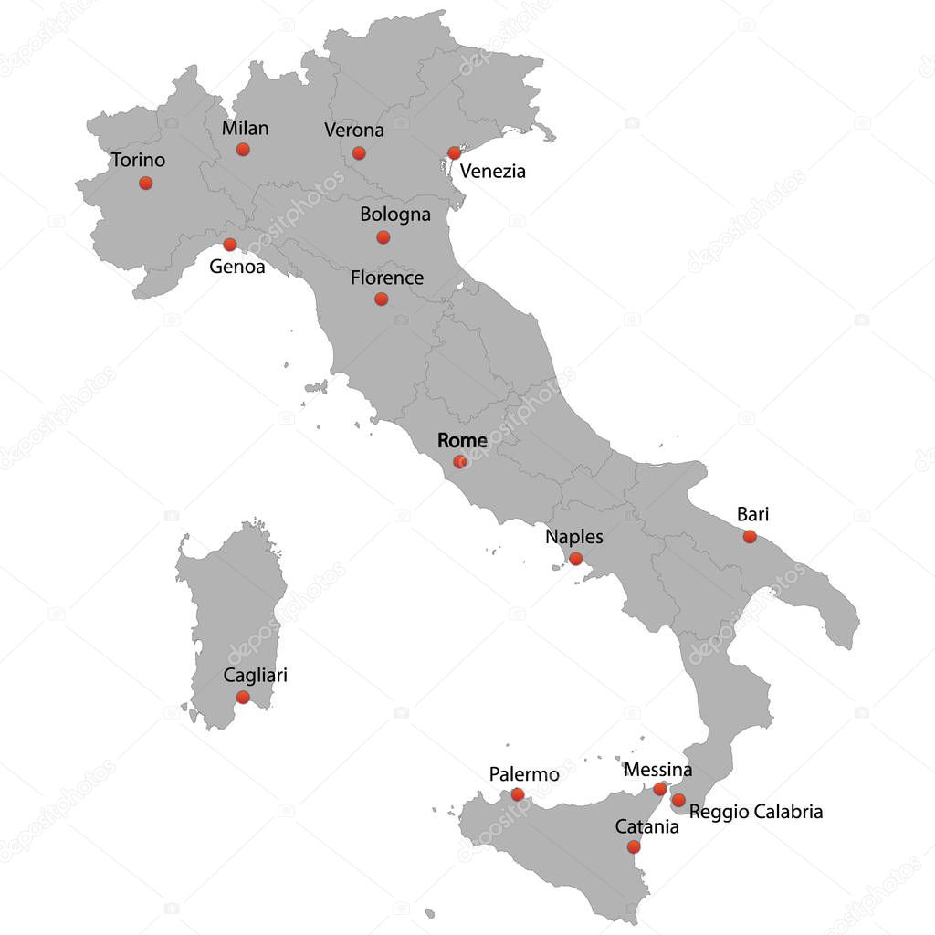 detailed map of the Italy with cities