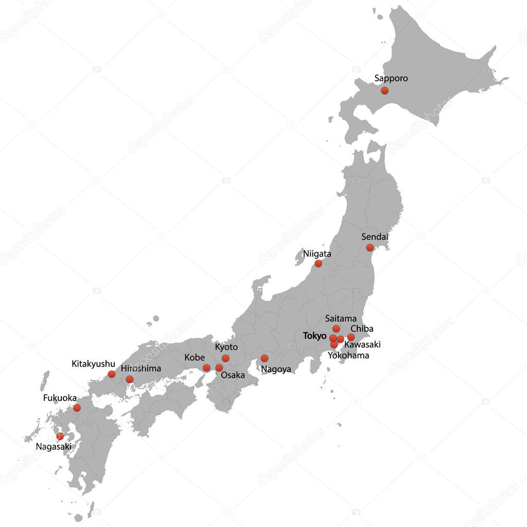 detailed map of the Japan with cities