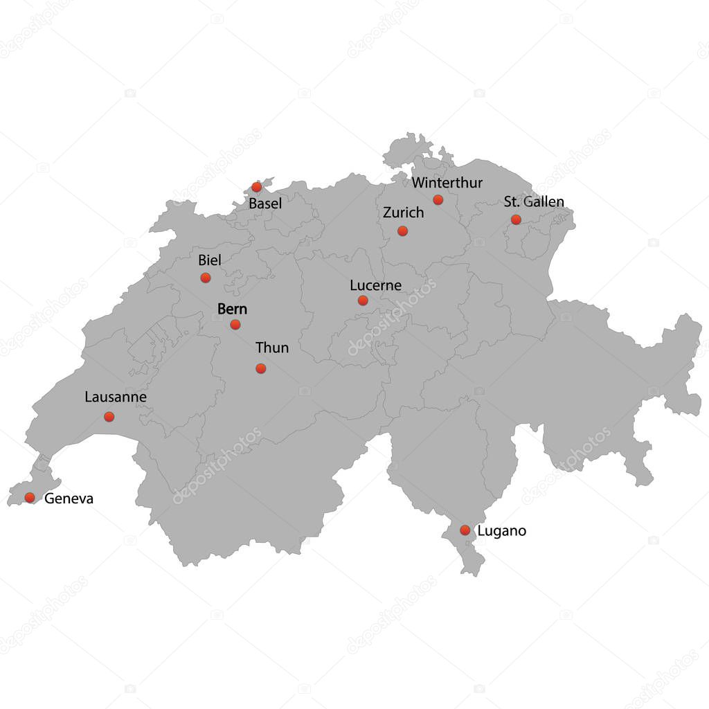 detailed map of the Switzerland with cities