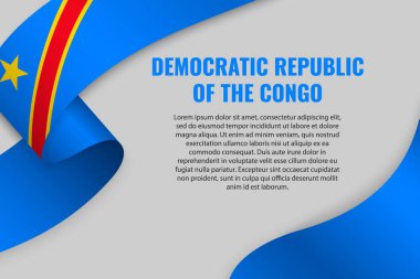 Şerit veya afiş ile Kongo Demokratik Cumhuriyeti bayrağı sallayarak. Afiş tasarımı için şablon