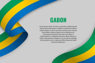 Şerit veya afiş ile Gabon Cumhuriyeti bayrağı sallayarak. Afiş tasarımı için şablon