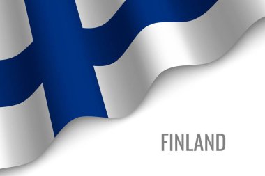boşaltmak ile Finlandiya bayrağı sallayarak. Broşür şablonu. vektör çizim