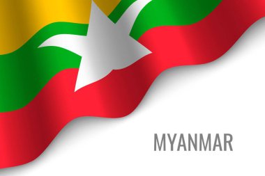 Myanmar bayrağı ile boşaltmak sallayarak. Broşür şablonu. vektör çizim