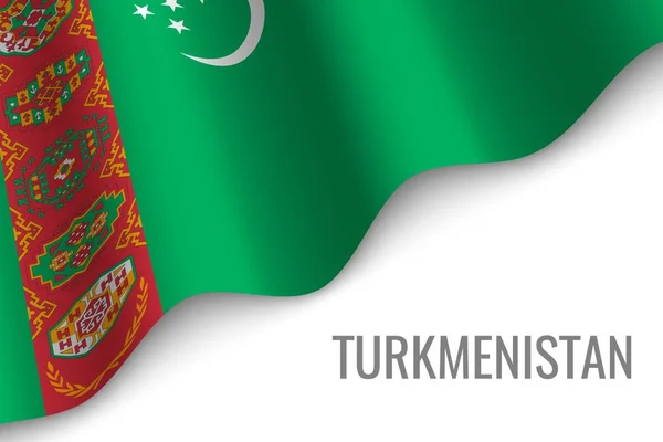 Ondeando Bandera Turkmenistán Con Copyspace Plantilla Para Folleto Ilustración Vectorial — Vector de stock