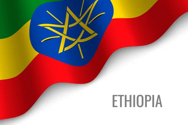 Ondeando Bandera Etiopía Con Copyspace Plantilla Para Folleto Ilustración Vectorial — Archivo Imágenes Vectoriales