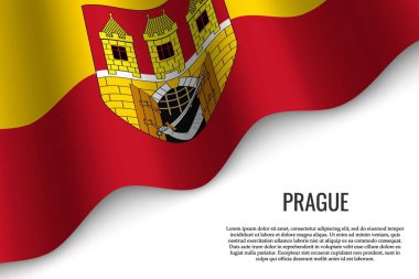 Prag bayrağı sallayarak bir şehir ve beyaz arka plan üzerinde Çek Cumhuriyeti bölge olduğunu. Başlık sayfası veya poster için şablon.