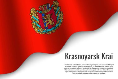 Krasnoyarsk Krayı bayrağı sallayarak bir Rusya'nın şeffaf arka plan üzerinde bölgesidir. Başlık sayfası veya poster için şablon. vektör çizim