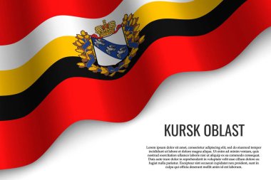 Kursk Oblastı bayrağı sallayarak bir Rusya'nın şeffaf arka plan üzerinde bölgesidir. Başlık sayfası veya poster için şablon. vektör çizim