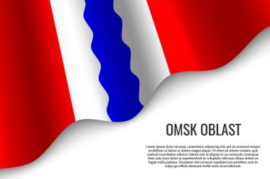 Omsk Oblastı bayrağı sallayarak bir Rusya'nın şeffaf arka plan üzerinde bölgesidir. Başlık sayfası veya poster için şablon. vektör çizim