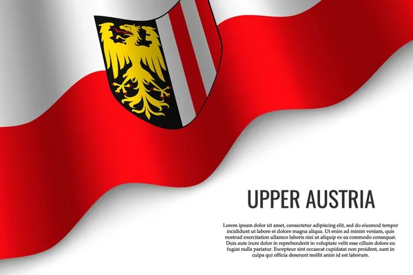 Viftande Flagga Övreösterrike Region Österrike Vit Bakgrund Mall För Banderoll — Stock vektor