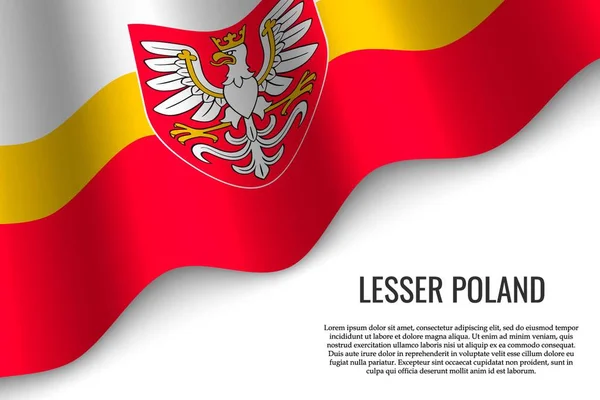Waving Flag Lesser Poland Province Region Poland White Background — Stock Vector