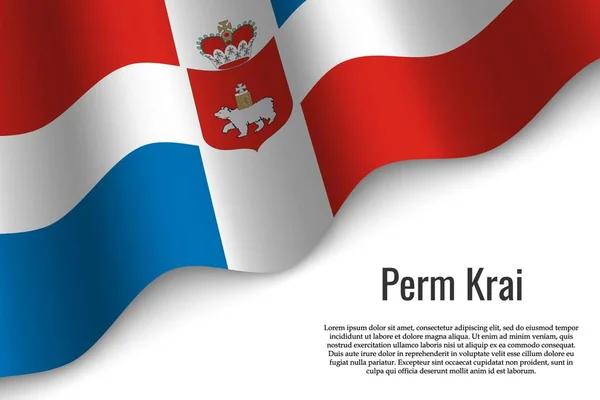 Agitant Drapeau Territoire Perm Est Une Région Russie Sur Fond — Image vectorielle