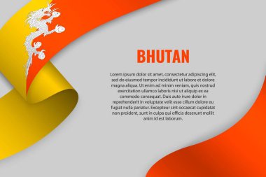 Şerit veya afiş ile Bhutan bayrağı sallayarak. Afiş tasarımı için şablon