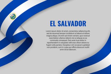 Şerit veya afiş ile El Salvador bayrağı sallayarak. Afiş tasarımı için şablon