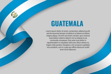 Şerit veya afiş ile Guatemala bayrağı sallayarak. Afiş tasarımı için şablon