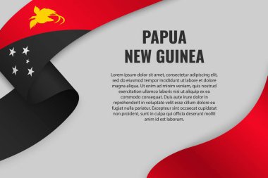 Şerit veya afiş ile Papua Yeni Gine bayrağı sallayarak. Afiş tasarımı için şablon