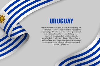 Şerit veya afiş ile Uruguay bayrağı sallayarak. Afiş tasarımı için şablon