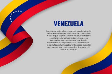 Şerit veya afiş ile Venezuela bayrağı sallayarak. Afiş tasarımı için şablon