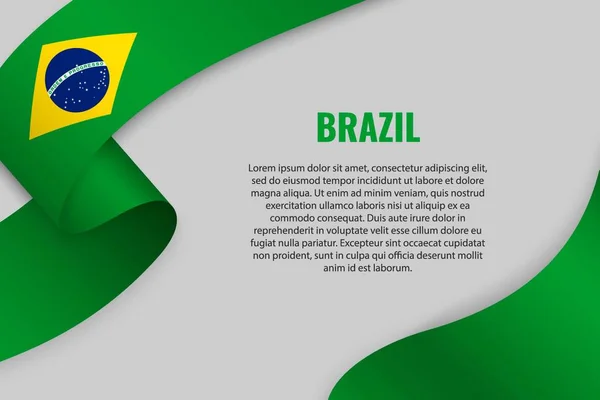 Fita Ondulante Bandeira Com Bandeira Brasil Modelo Para Design Cartaz —  Vetores de Stock