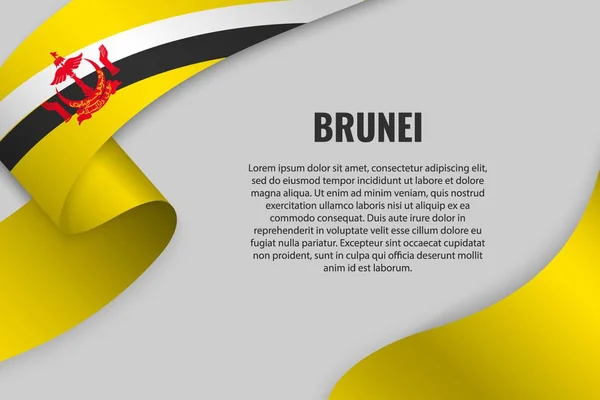 Fita Ondulante Bandeira Com Bandeira Brunei Modelo Para Design Cartaz —  Vetores de Stock
