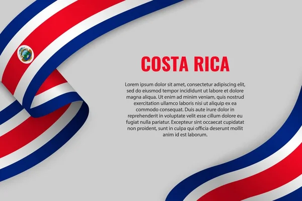 Cinta Ondeante Estandarte Con Bandera Costa Rica Plantilla Para Diseño — Archivo Imágenes Vectoriales