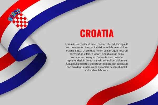 Fita Ondulante Bandeira Com Bandeira Croácia Modelo Para Design Cartaz — Vetor de Stock