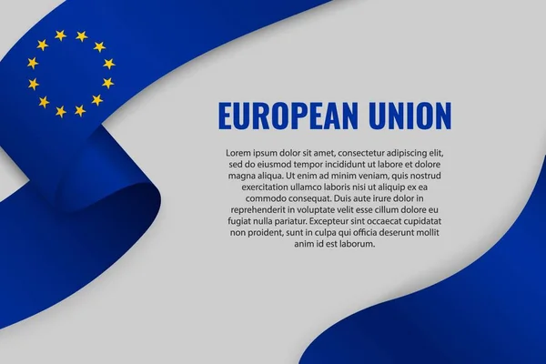 Vifta Med Band Eller Banner Med Europeiska Unionens Flagga Mall — Stock vektor