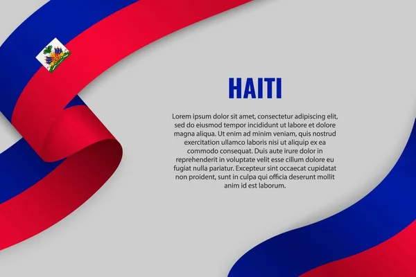 Vlající Stuha Nebo Banner Vlajka Haiti Šablona Pro Návrh Plakátu — Stockový vektor