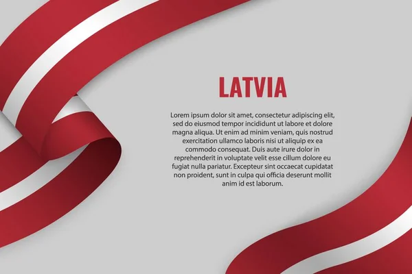 Vlající Stuha Nebo Banner Vlajkou Lotyšska Šablona Pro Návrh Plakátu — Stockový vektor