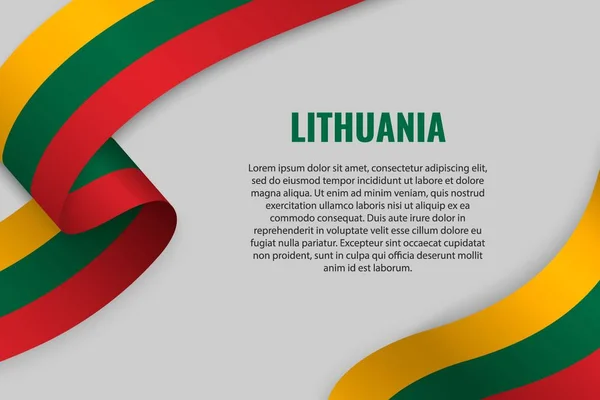 Şerit Veya Afiş Ile Litvanya Bayrağı Sallayarak Afiş Tasarımı Için — Stok Vektör