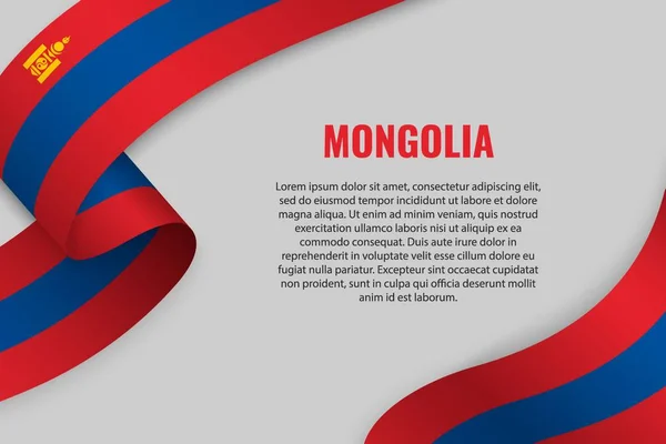 Macha Wstążki Lub Baner Flaga Mongolii Szablon Projekt Plakatu — Wektor stockowy